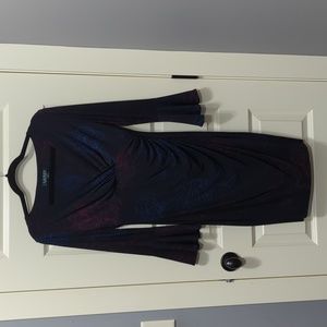 Ralph Lauren Navy Floral Cocktail Mock Wrap Dress with Trumpet Sleeve
